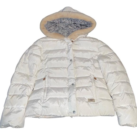 UGG Jackets & Blazers - UGG Australia Cream Fur Lined Puffer Hooded Jacket Medium